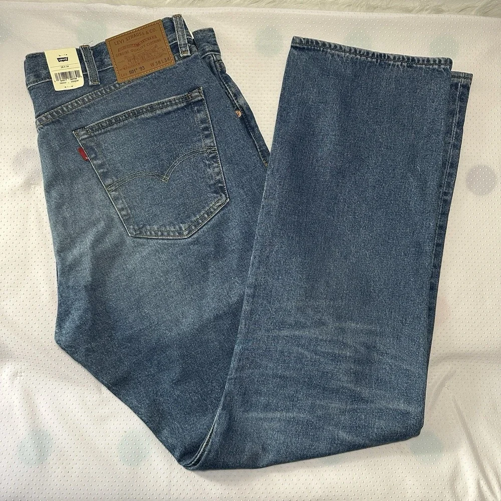 NWT Levi's Premium 501 '93 Straight Jeans Blue W\ Stretch‎ Men's Sz 38x34 RT$98